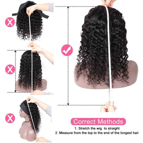 Headband Wig Human Hair Deep Wave Wigs 24 inch Brazilian Human Hair Headband Wigs for Black Women Glueless Non Lace Front Wig Machine Made Curly Deep Wave Headband Wig 150% Density Natural Color