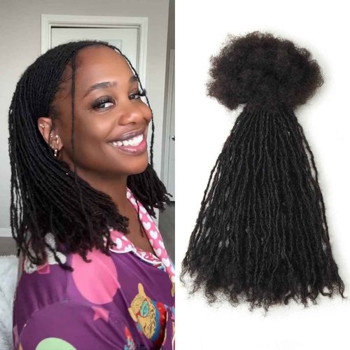 Siphis Sisterlocks Locs Extesnions Human Hair 0.2cm Thickness Micro Curly Tips, Full Handmade Interlocking Permanent Soft Dreadlock Extensions Natural Looking Locs (1B# 0.2cm, 10 Inch 70 Strands)