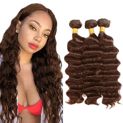 Color #4 Bundles Human Hair Chocolate Brown Deep Wave Bundle 20 22 24 Inch Brazilian Virgin 3 Bundle Drak Brown Bundles Hair Weave