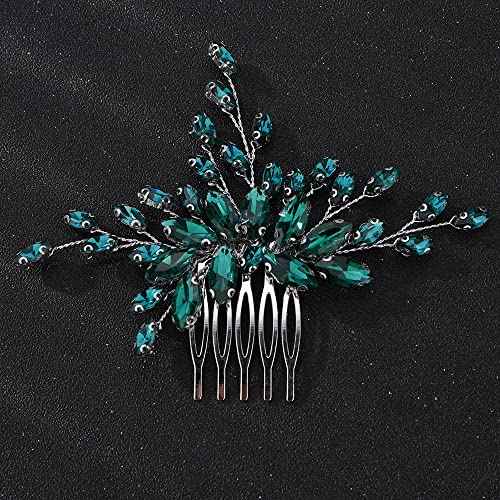 Teyglen Bridal Crystal Hair Comb Full Green Rhinestone Wedding Hair Comb Simple Green Crystal Hair Piece Bridal Hair Accessories Sparkly Headpiece for Women Bride Girls