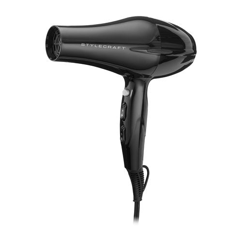 StyleCraft Stay-Temp Professional Lightweight Hair Dryer, 3 Heat/2 Speed Settings, Ionic Turbo Motor, Concentrator Nozzle, and Pik Attachments