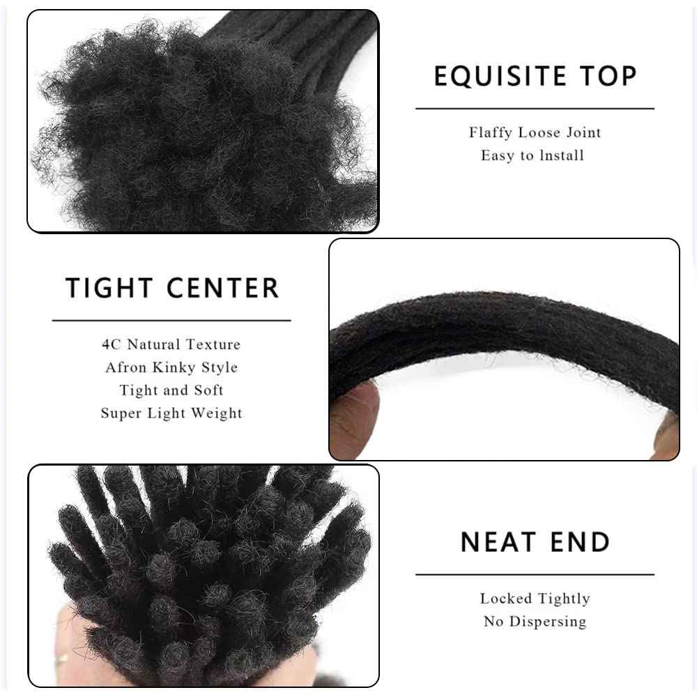 Loc Extension Human Hair 0.4cm Thickness 8 Inch 40 Strands Natural Black Full Handmade Permanent Locs Can Be Dyed and Bleached for Women Men Kids Dreadlock Extensions Real Human Hair