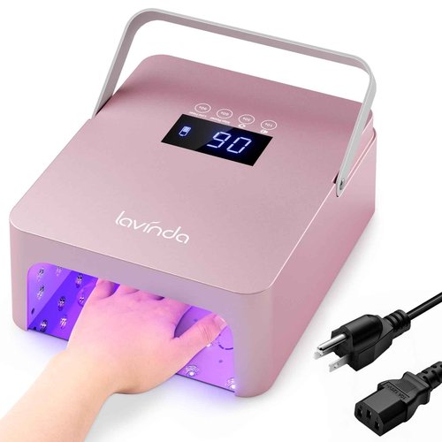 Lavinda 60W Large UV LED Nail Lamp with Portable Handle, Rechargeable 5200mAh Nail Dryer with Dual Controls, Max/Low Heat, 3-Prong Safety Adapter & LCD for Salon & Home.
