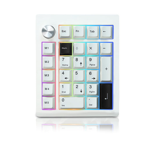 ZMX GMK26 Mechanical Numpad,VIA/QMK Programmable Hot Swappable Gasket Wired BT5.0/2.4G Wireless Number Pad with Knob PBT Keycaps 26 Keys Macro RGB Gaming Numeric Keypad for Laptop TKL Keyboard (White)
