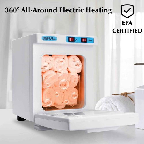 DEPFALL Mini Hot Towel Warmer, 5L Small Hot Towels Cabinet, 2-in-1 Spa Towel Warmers for Facials, Bathroom, Barber, Salon, Esthetician, Beauty, Upgrade Fast Heating Aluminum Interior, White