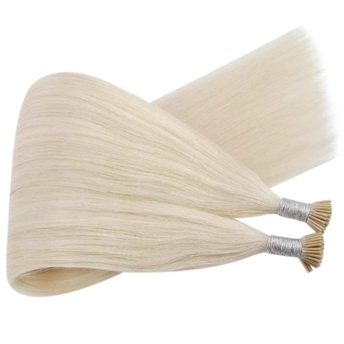 Ugeat Platinum Blonde I Tip Hair Extensions Human Hair for Everyday Use Blonde Itip Human Hair Extensions Reusable Silky Smooth Long Length No Damage 24 Inch 50S