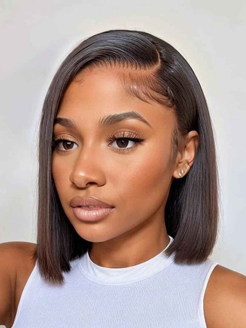12 Inch Bob Straight Side Part 7x5 Wear and Go Glueless Wigs Human Hair Pre Cut Pre Plucked Bleached HD Lace Front Bob Wig Human Hair 180% Density Short Straight Wigs for Black Women