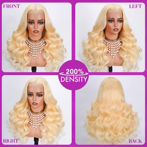 613 13x6 Lace Front Wig Human Hair 200 Density 613 Lace Front Wig Human Hair Body Wave Blonde Wig Human Hair 613 HD Lace Frontal Wig 13x6 Pre Plucked With Baby Hair Blonde Lace Front Wigs 24 Inch