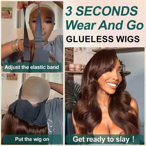 MUGOHK Brown Wear and Go Glueless Wigs Human Hair Pre Cut 30 Inch 7x5 Chocolate Brown Body Wave HD Lace Front Wig Pre Plucked Bleached Knots #4 Dark Brown Lace Closure Wigs 200 Density for Women