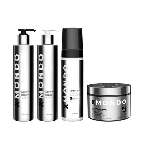 XMONDO Supernova Blonde Toning Bundle - Unique Pigment Blend to Reduce Brassy and Yellow Tones on Highlighted and Gray Hair - 4 Pieces