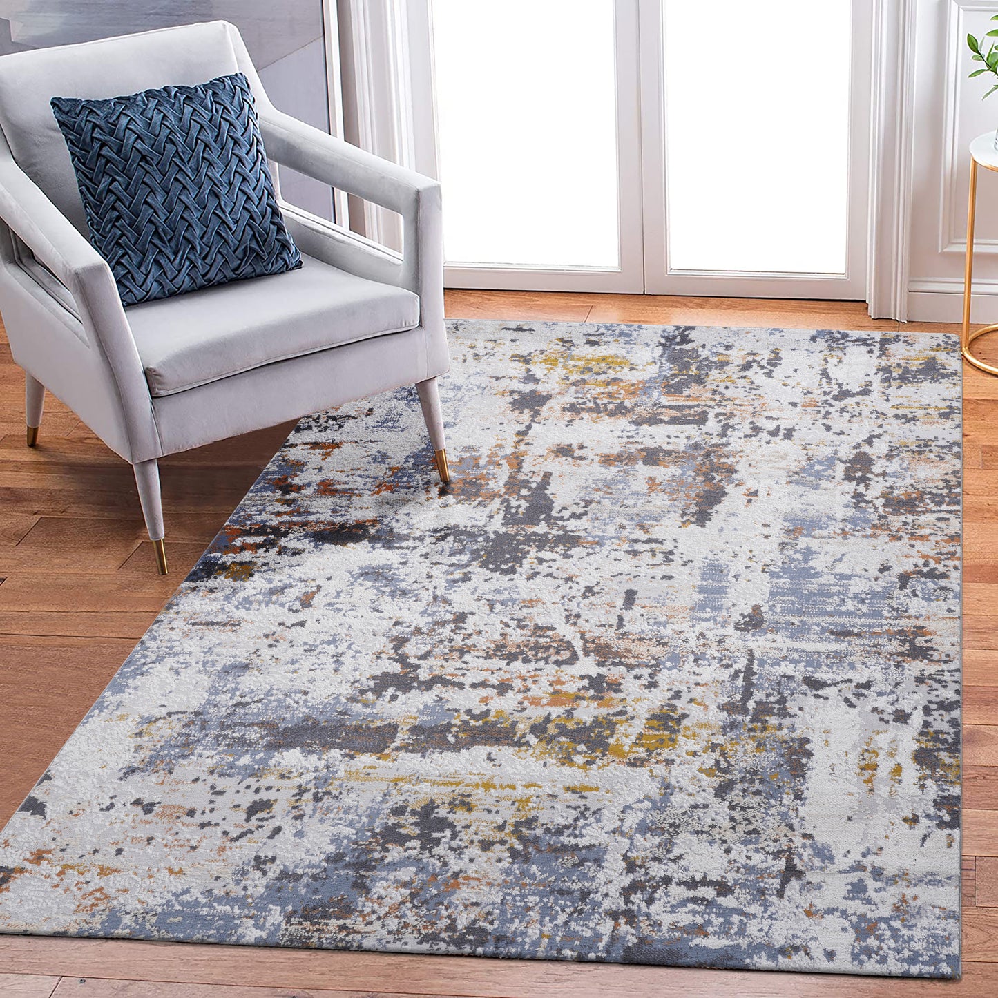 PAYAS 8X10 Ivory Blue Abstract Area Rug