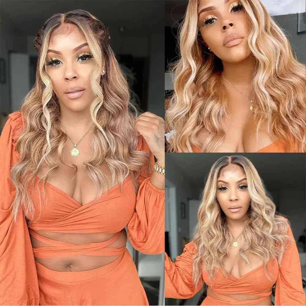 Giginger P4/613 Chocolate Brown Blonde Body Wave Human Hair Bundles 20 22 24 Inch Highlight Body Wave Bundles Weave Bundles Human Hair 4/613 Human Hair Bundles