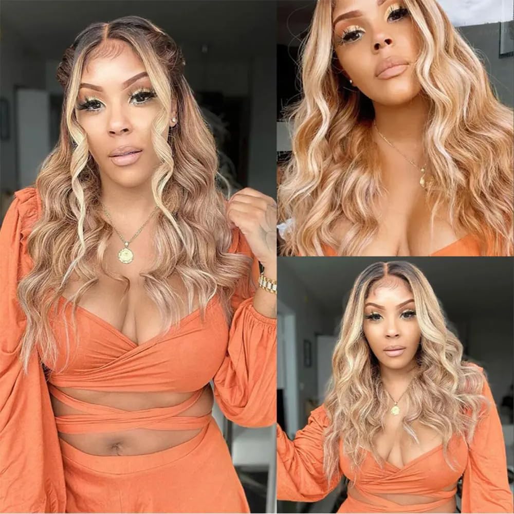 Giginger P4/613 Chocolate Brown Blonde Body Wave Human Hair Bundles 18 20 22 Inch Highlight Body Wave Bundles Weave Bundles Human Hair 4/613 Human Hair Bundles