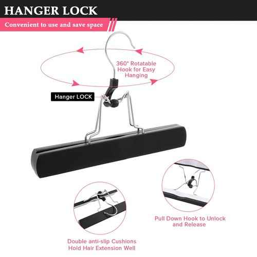 20pcs Hair Extensions Hanger Bags with Wooden Hanger Dust proof Wig Storage Bag Portable Hair Extension Storage Bag Strong Holder Wigs Carrier Bags With Zipper (Black+Pink)