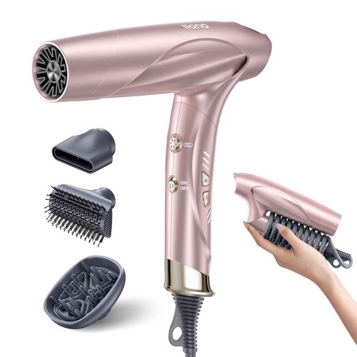 High Speed Ionic Hair Dryer with Diffuser for Curly, Brushless Motor High RPM Fast Drying Professional Salon Blow Dryer with 200million ions, Frizz Free/No Heat Damage/Lightweight/Foldable for Women