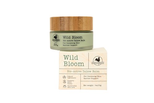 Hearth and Homestead: Handmade Wild Bloom Bio-Active Tallow Face Balm/Cream with Blue Tansy - Hydrate, Nourish, and Protect Skin - .7 oz