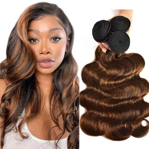 Condescension Human Hair Bundles 22 24 26 Inch Chocolate Brown Highlight P4/30 Body Wave Bundles Human Hair Unprocessed Brazilian Virgin Quick Weave Hair for Black Women
