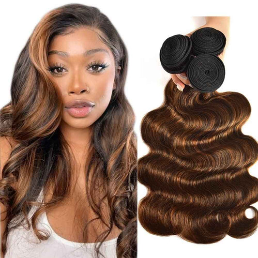 Giginger Bundles Human Hair Body Wave Human Hair Bundles 22 24 26 Inch Brazilian Chocolate Brown Highlight P4/30 Unprocessed Quick Weave Soft Sewn In Hair Extensions for Black Women