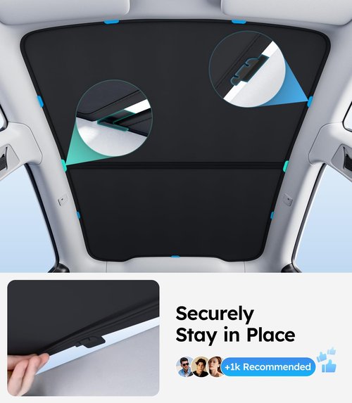 Wigoo 2025 Tesla New Model Y Juniper Accessories Sunshade Roof [Never Sag, Nano Ice-Crystal Coatings] 3-Gen Heat Insulation Glass Roof Sun Shade, Accessories for Tesla Juniper Model Y, Interior Black