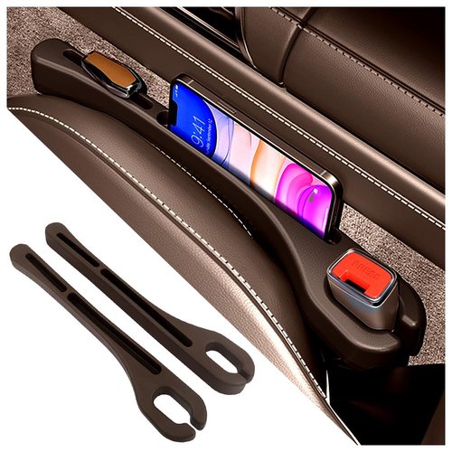 SSNNUU 2PCS Car Seat Gap Filler Organizer with Phone Holder,[Upgrade Version] Car Seat Gap Organizer for Prevent Falling,Essential Car Accessories Car Side Seat Gap Filler (Brown)