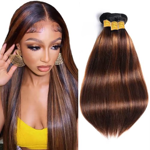Brown Bundles Human Hair Highlight Straight Bundle 24 24 24 Inch Color 30 Bundles Human Hair Extensions Brazilian Virgin Remy Hair Weave 300g