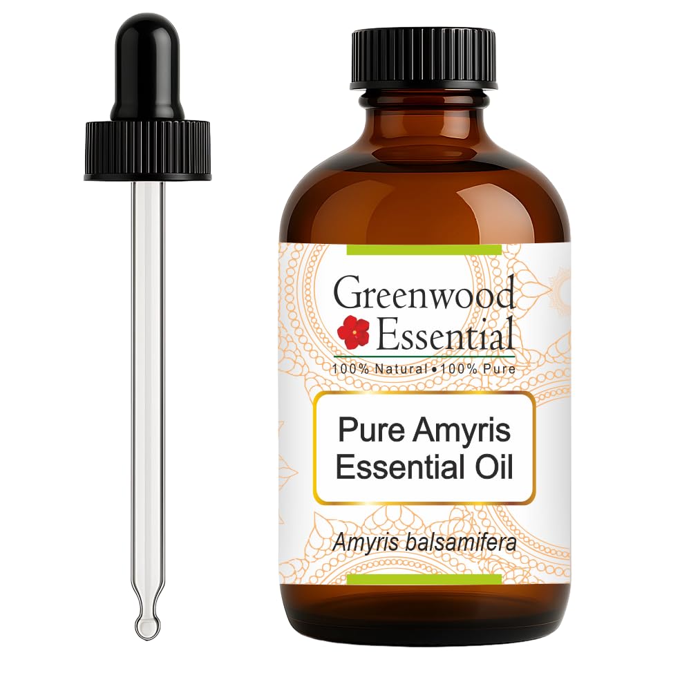 Greenwood Essential Pure Amyris Essential Oil (Amyris balsamifera) with Glass Dropper Steam Distilled 120ml (4 oz)