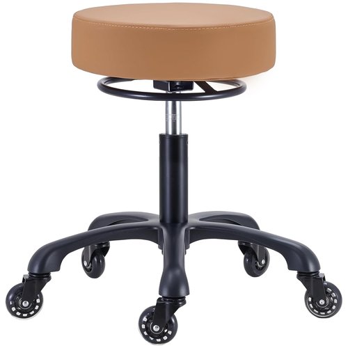 Coczeb Rolling Salon Stool with Wheels 360° Adjustable Height (15"-21.6") Extra Wide Seat, Silent Rollers & 400LB Capacity for Hair, Nail & Home Office(Brown)