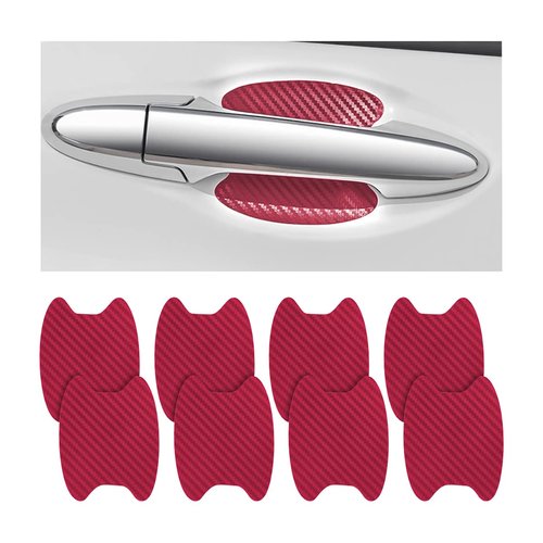 Blilo 8PCS Car Door Handle Sticker, Carbon Fiber Anti-Scratches, Universal Fit, Wine Red