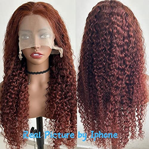 Siyun Show 13x4 Reddish Brown Deep Wave Lace Front Wigs Human Hair Wigs for Black Women 26 Inch Copper Red Deep Wave Lace Frontal Wig Pre Plucked 180% Density Auburn Wig With Baby Hair