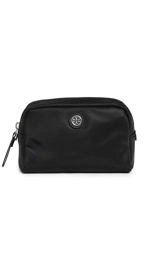 Tory Burch Women's Curved Cosmetic Case, Black, One Size