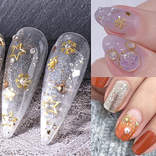 3D Christmas Nail Stickers Charm Decoration Decals 3 Boxes Christmas Gold Nail Sequins Snowflake Snowman Bell Elk Santa Claus Design Acrylic Nails Supplies Glitter for Christmas Party Accessories
