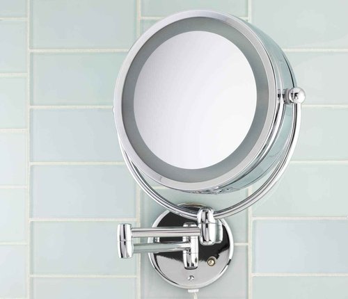 Danielle Creations 8-Inch Revolving Wall-Mounted Day/Night Lighted Vanity Makeup Mirror, 10X Magnification, Chrome