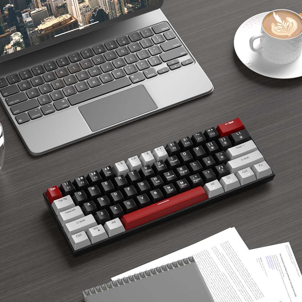 60% Mechanical Gaming Keyboard, White Gaming Keyboard with Red Switches, Detachable Type-C Cable Mini Keyboard with Blue LED Light for/PC/Laptop