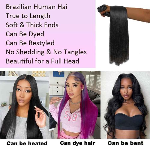 12A Human Hair Bundles 20 22 24 Inch Straight Human Hair Unprocessed Brazilian Hair 3 Bundles Quick Weave Natural Black