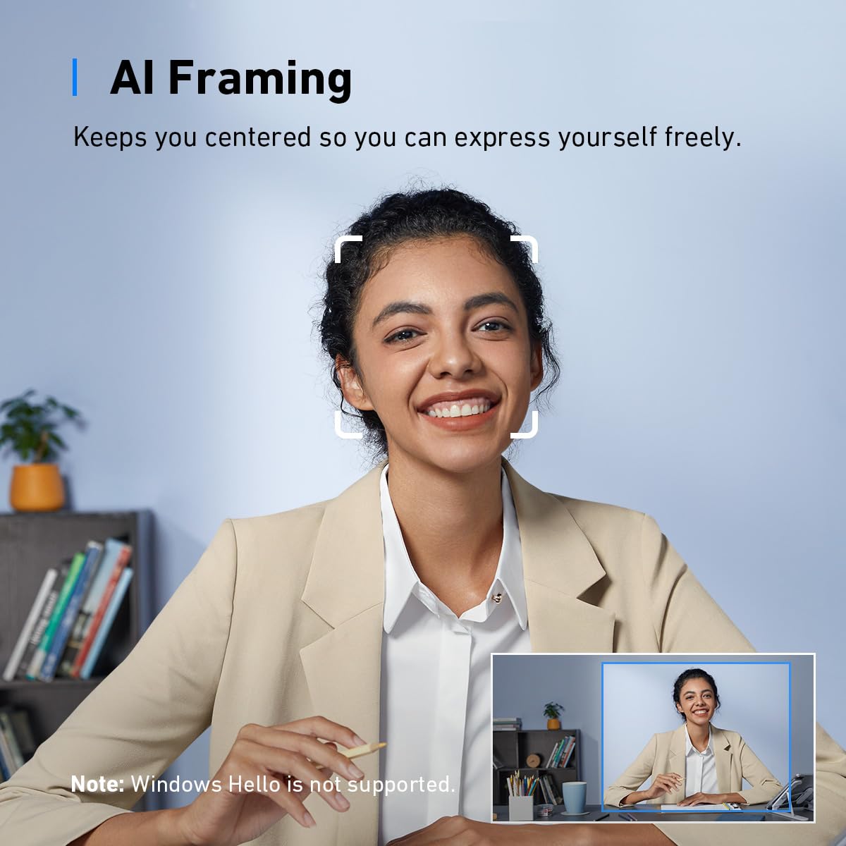 Anker AnkerWork C310 Webcam, 4K Webcam, 12 Megapixel, AI Auto Focus, AI Framing, AI Noise Canceling Mic, Built-in Privacy Cover, and Adjustable FOV, 1080p@60FPS HDR, for Video Calls and Livestreams