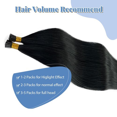 24Inch Long Straight Jet Black I Tip Hair Extensions Human Hair Pre Bonded I Tips Hair Extensions for Women Silky Straight Jet Black Real Human Hair I Tip Extensions Cold Fusion 50g Thick Ends