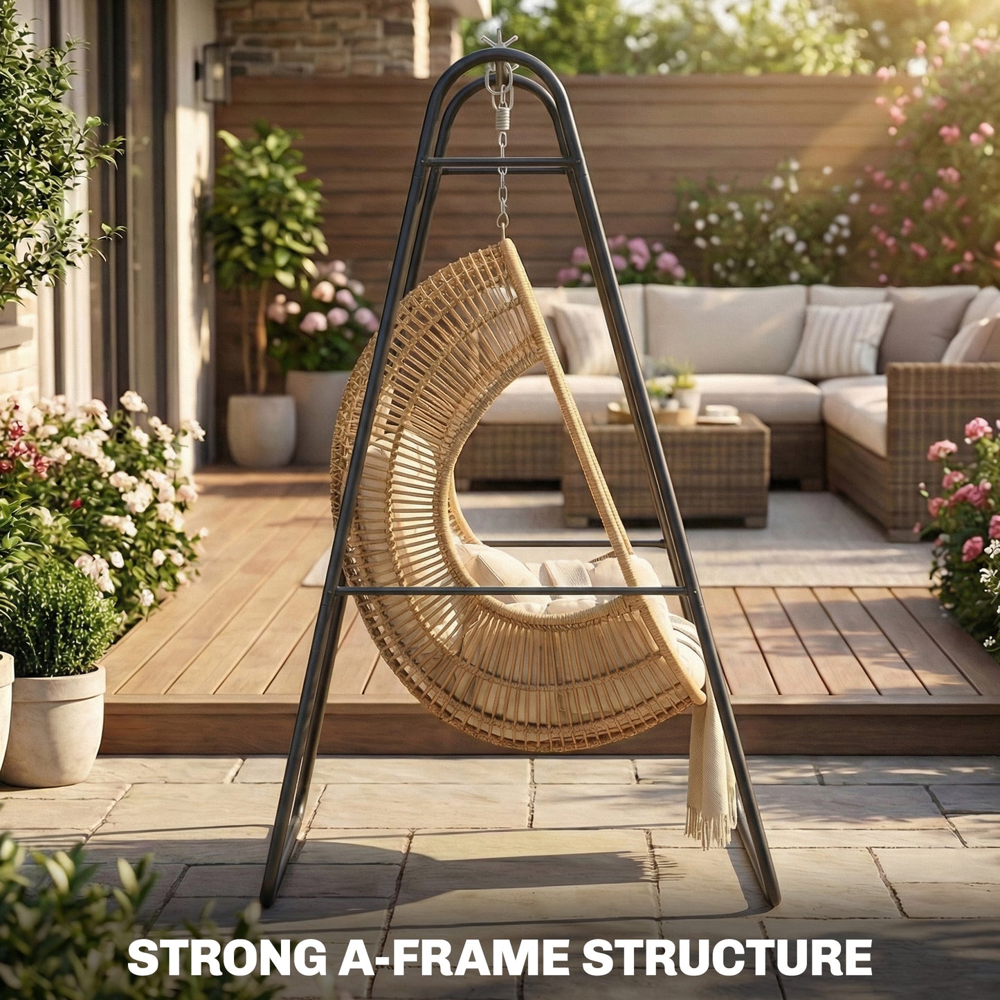Heavy Duty Hammock Chair Stand - Solid Steel A-Frame, Max Load 330 lbs, Black
