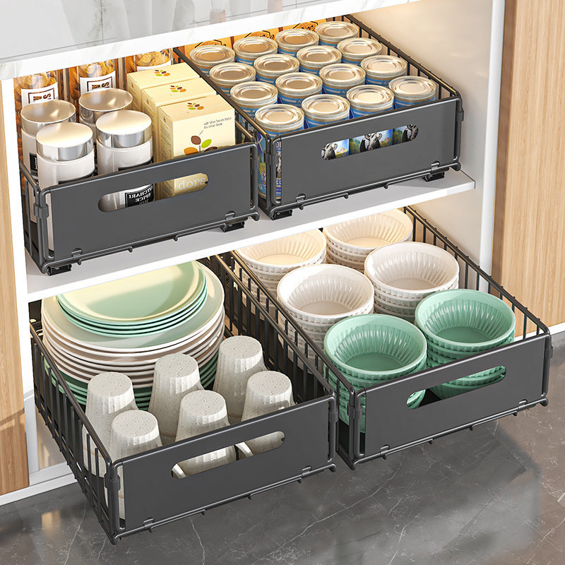 Foldable Kitchen Storage Basket with Pull-Out Layers - Multi-Function Snack Organizer