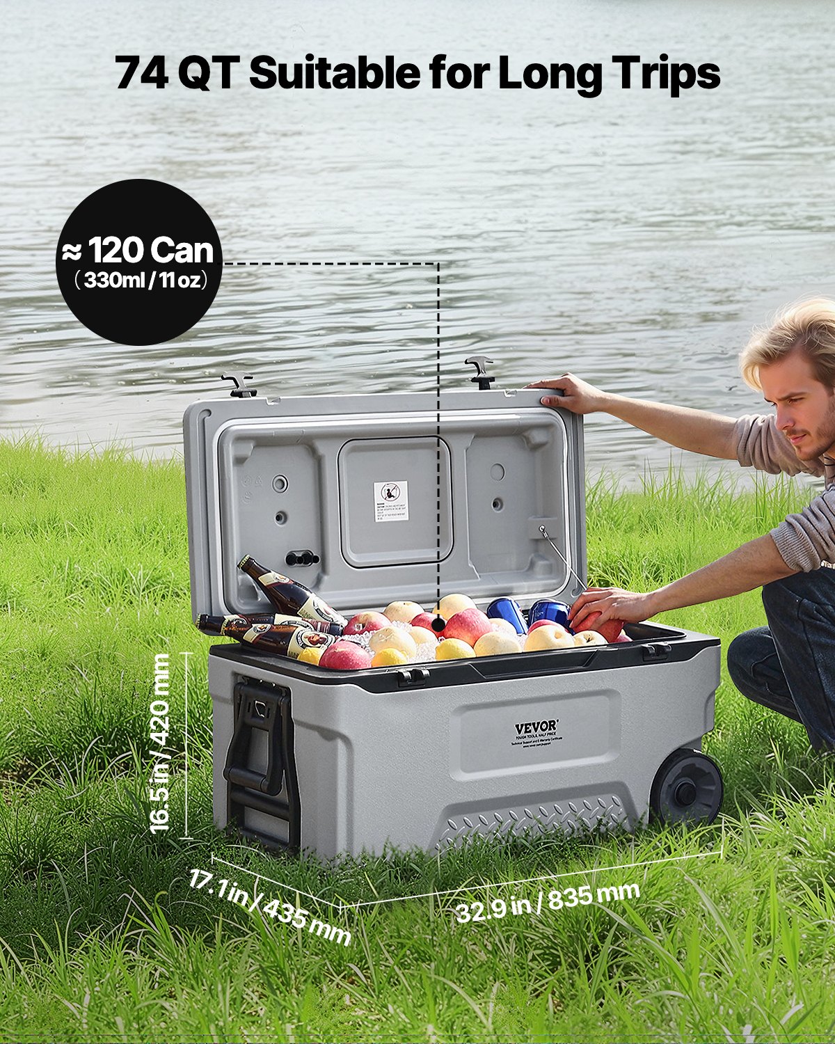74QT Portable Insulated Wheeled Cooler - 120 Can Capacity