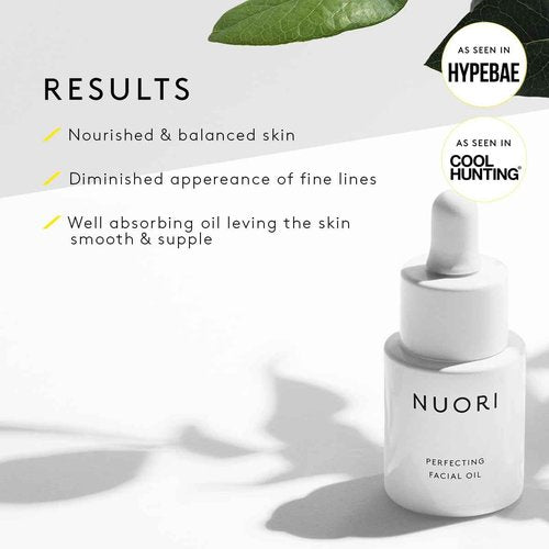 NUORI Perfecting Facial Oil| Nourishing and Regenerating, With Omega 3+6 and Vitamin E, For All Skin Types, All Natural, 20 ml / 0.7 fl oz