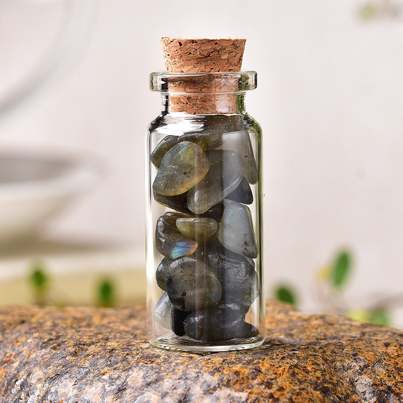 Natural Gravel Glass Wishing Bottle - Crystal Mineral Home Decor