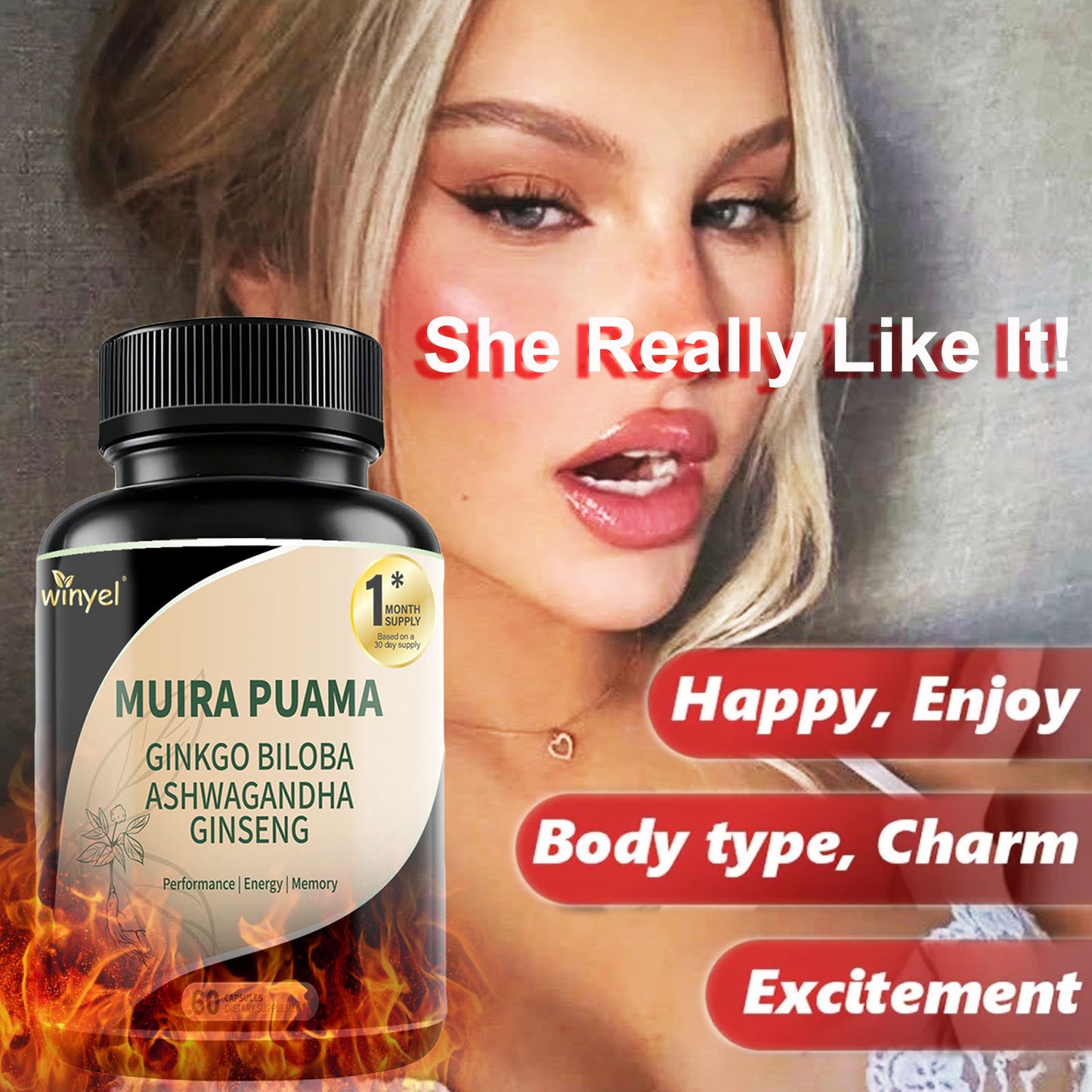 Herbal Supplement Blend - Muira Puama, Ginseng, Ashwagandha - 60 Capsules