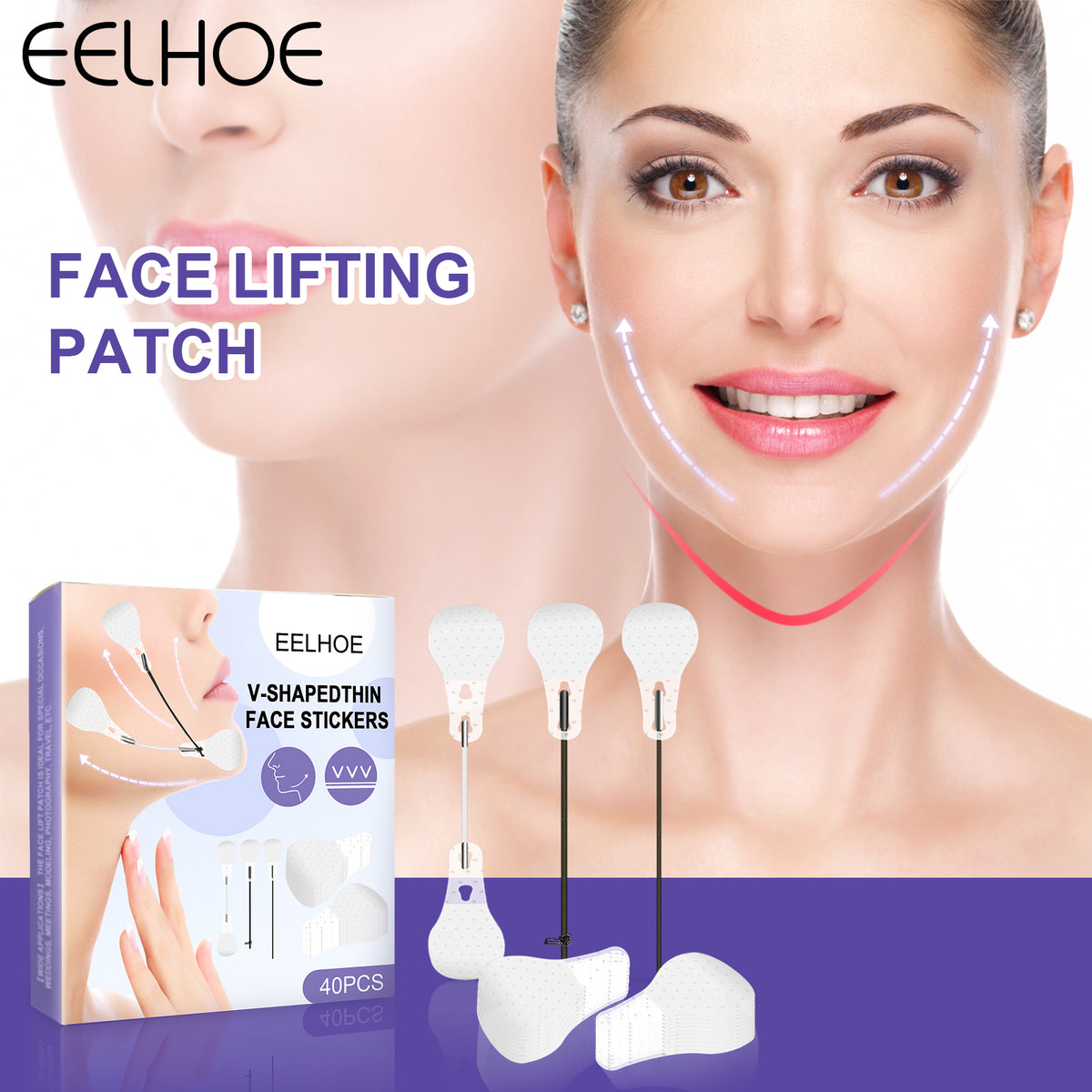 V-shaped Facial Lifting Stickers 40pcs Stickers--3 Ropes--1