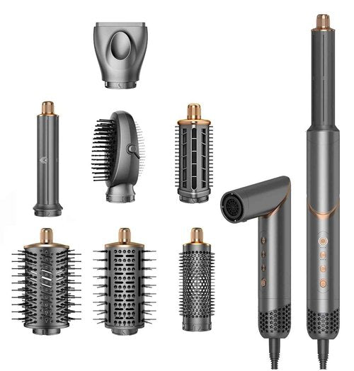 8 in 1 Hair Styler & Hair Dryer Brush Set, High-Speed Negative Ionic Foldable Hair Dryer Fast Drying, Multi Professional Hot air Styler for Curling Volumizing Straightening Styling(Grey)
