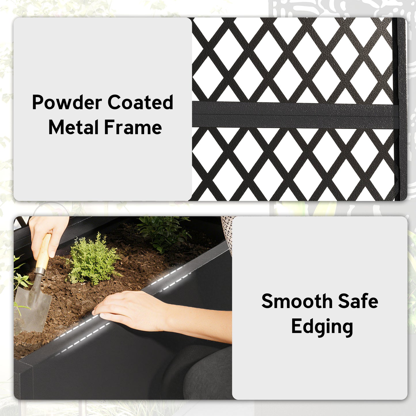 Metal Planter Box with Trellis - Raised Garden Bed for Climbing Plants, Black, 1020x550x245mm