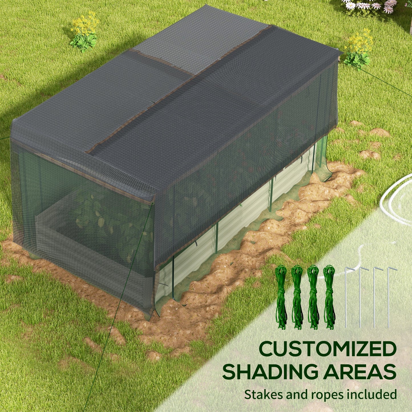 Galvanized Steel Raised Garden Bed with Crop Cage and Shade Cloth - Beige, 1190x360x140mm