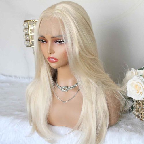 Aisom 613 Platinum Blonde Wig Synthetic Lace Front Wigs Pre Plucked 13x6 HD Glueless Straight Layered Lace Front Wig for Women Ready Go Wigs Beginner Friendly 22 Inch