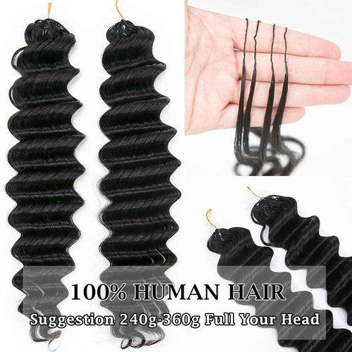 Ssawhair Deep Wave Crochet Human Hair Knotless Pre-Separated Deep Curly Human Hair With String Pre-Looped Reusable Feather Crochet Hair Extensions 16Inch 120g 100Strands