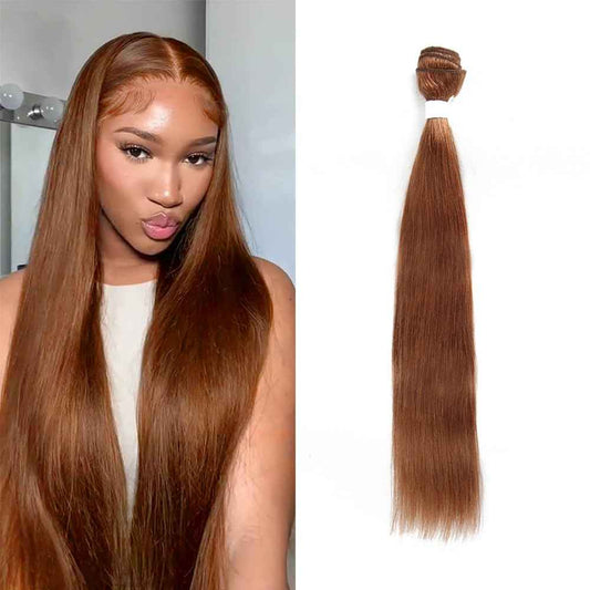 Ginger Brown Long Straight Human Hair Bundle Light Brown 1 Straight Bundle Double Weft Hair Weave Color 30 Bundle Human Hair Brazilian Hair Extension 24 inch