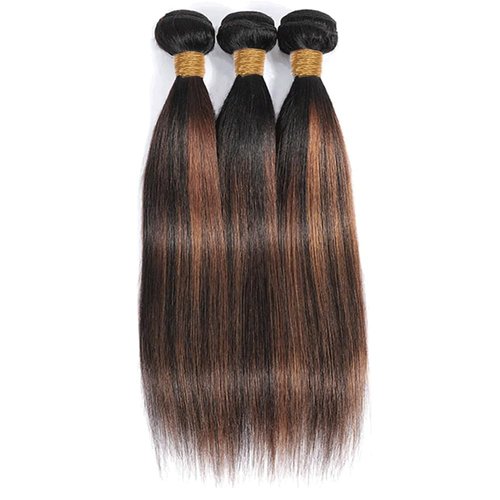 Fridnae Hair P1B30 Ombre Straight Human Hair Bundles 1B30 Brown 3 Bundles 24 26 28 Inch Two Tone Black Mixed Brown Highlight